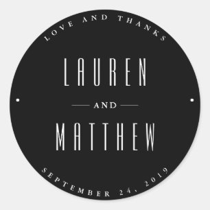 Modern Classic   Black and White Wedding Classic Round Sticker