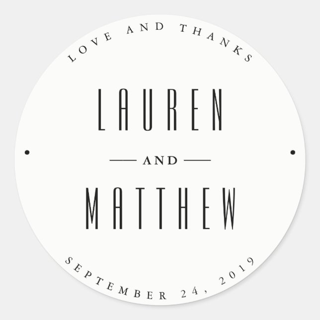 Modern Classic | Black and White Wedding Round Sticker (Front)