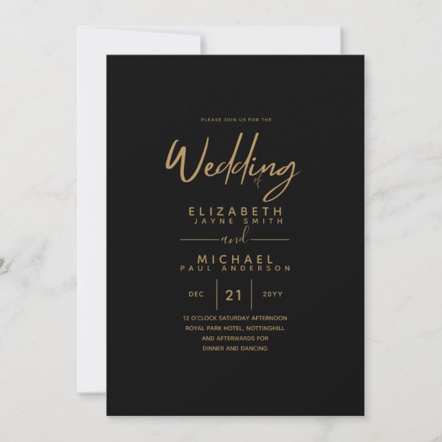 Modern Classic Black Gold Budget Wedding Invites (Front)