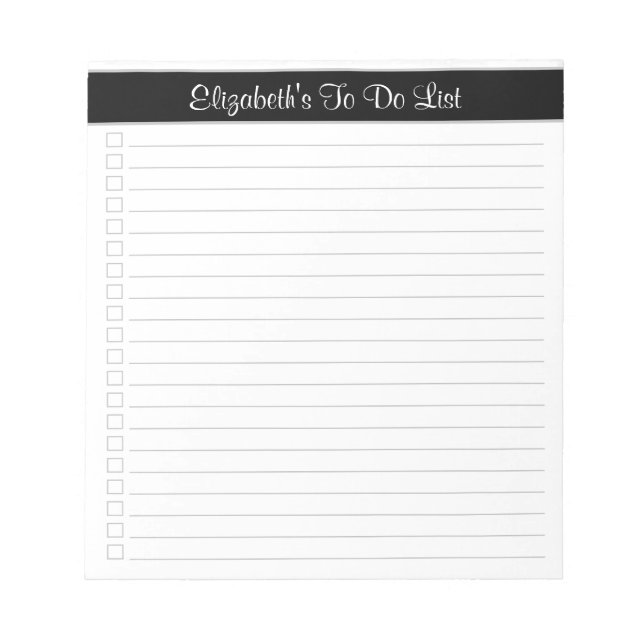 Modern Classic Black Grey One Column Checklist Notepad (Front)