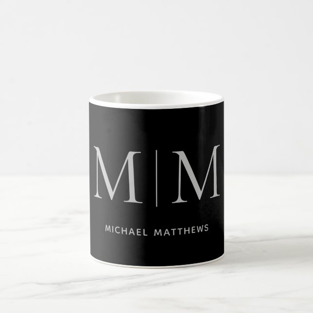 Modern Classic Black Personalised Monogram Name Coffee Mug (Center)