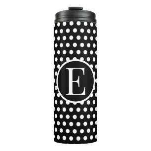 Modern Classic Black Polka Dots initial letter Thermal Tumbler
