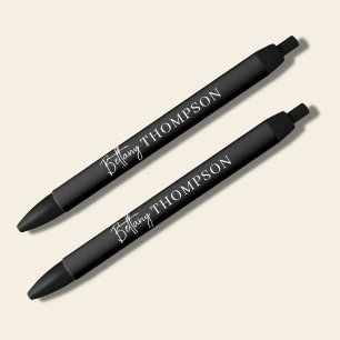 Modern Classic Black & Script Monogram Black Ink Pen