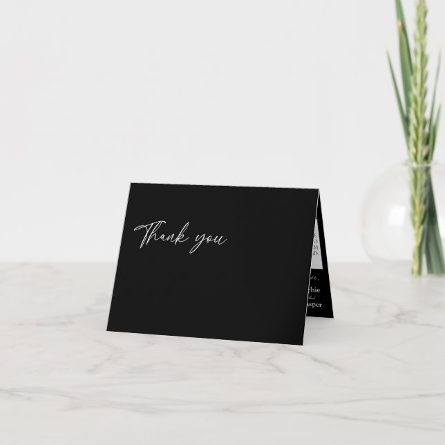Modern Classic Black Wedding Folded Thank You Card (Front)