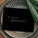 Modern Classic Black Wedding Groomsman Proposal Invitation<br><div class="desc">This modern classic black wedding groomsman proposal invitation is perfect for your elegant modern wedding. This design features white simple calligraphy off set on a dark black background to match your classic traditional wedding or minimalist boho wedding in the spring, summer, fall, or winter. Please feel free to reach out...</div>