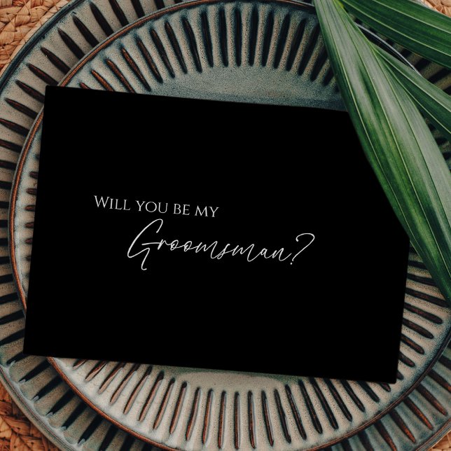Modern Classic Black Wedding Groomsman Proposal Invitation (Creator Uploaded)