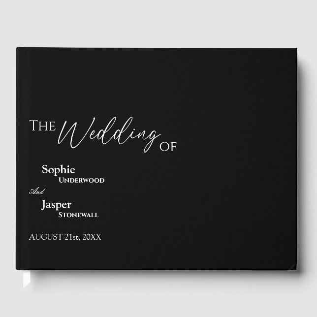 Modern Classic Black Wedding Guest Book (Front)