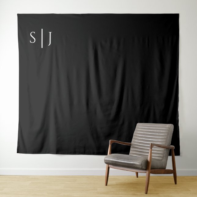 Modern Classic Black Wedding Photo Backdrop Tapestry (In Situ (Horizontal))