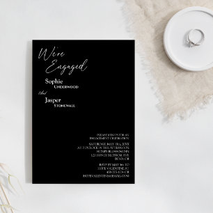 Modern Classic Black We're Engaged Engagement Invitation