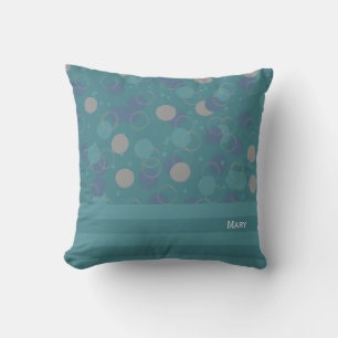 Modern Classic Blue Circles Pattern First Name Cushion