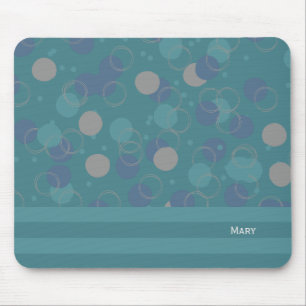 Modern Classic Blue Circles Pattern First Name Mouse Pad