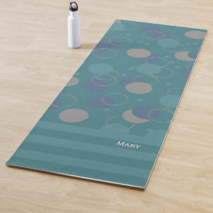 Modern Classic Blue Circles Pattern First Name Yoga Mat
