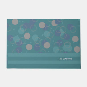 Modern Classic Blue Circles Pattern Last Name Doormat