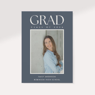 Modern Classic Blue Graduation Photo Announcement