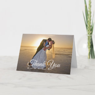 Modern Classic Blue Palm Beach Wedding Photo Thank You Card
