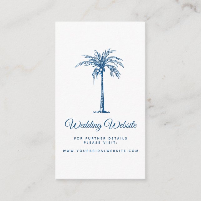 Modern Classic Blue Palm Beach Wedding Website Enclosure Card (Front)