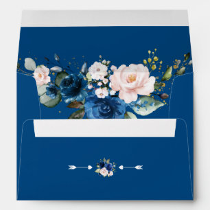 Modern Classic Blue Pink Flowers Return Address Envelope