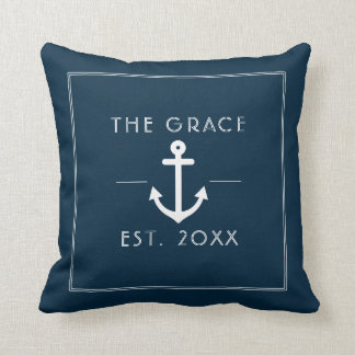 Modern Classic Boat Name Nautical Navy Cushion
