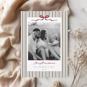 Modern Classic Bow and Stripes Two Sided Photo Holiday Card