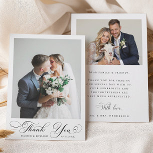 Modern Classic Calligraphy Wedding 2 Photo Thank You Card