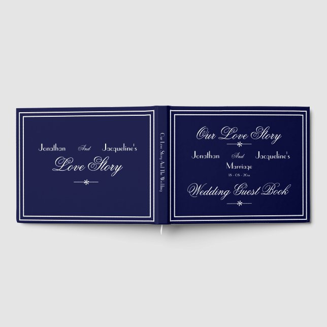 Modern Classic Chic Script Navy Blue Wedding  Guest Book (Full)