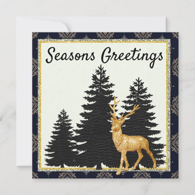 Modern Classic Christmas Flat Card with Gold Deer (Front)