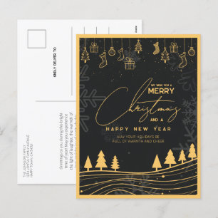 Modern Classic Christmas Tree & Ornament Gold Holiday Postcard