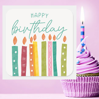 Modern Classic Colourful Happy Birthday Square Sticker
