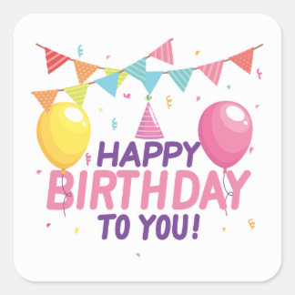 Modern Classic Cute Colorful Happy Birthday Square Sticker
