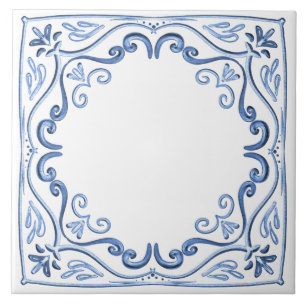 Modern Classic Dusty Blue and White Ceramic Tile
