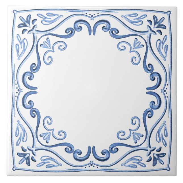 Modern Classic Dusty Blue and White Ceramic Tile (Front)