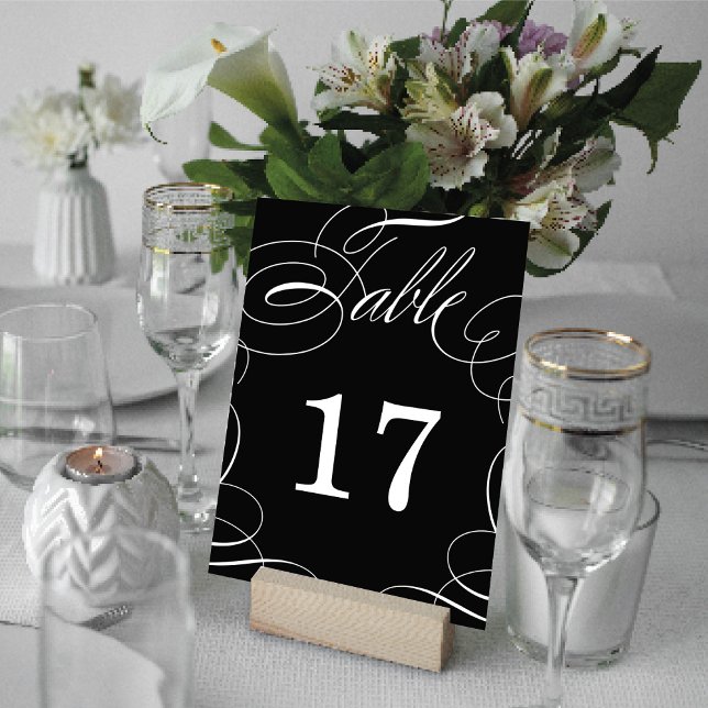 Modern Classic Elegant Calligraphy Swash Wedding Table Number (Modern Classic Elegant Calligraphy Script Swash Wedding Card @ fatfatin_blue_knot)