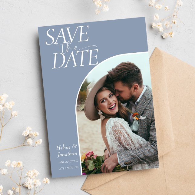 Modern Classic Elegant Dusty Blue Wedding Save The Date (Modern Classic Elegant Dusty Blue Wedding Save The Date)