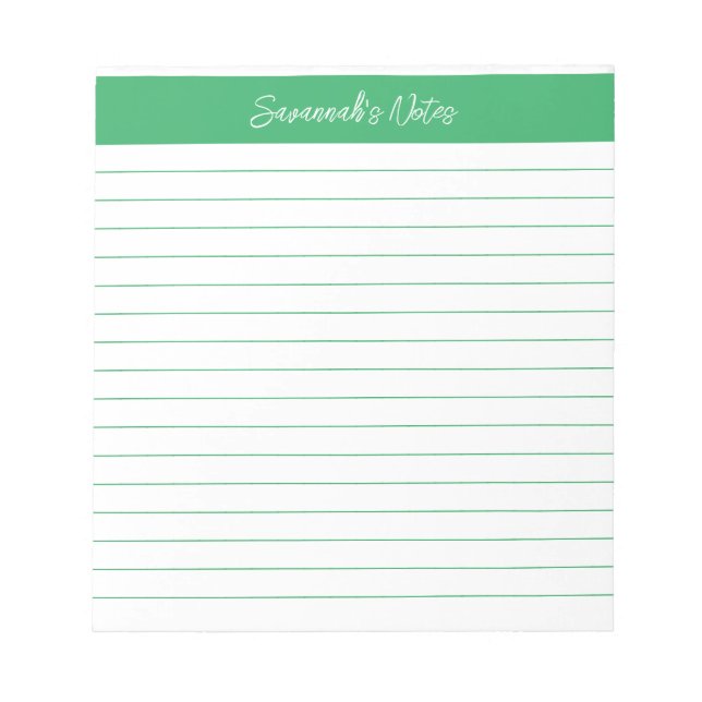 Modern Classic Elegant Green Script Personalised Notepad (Front)