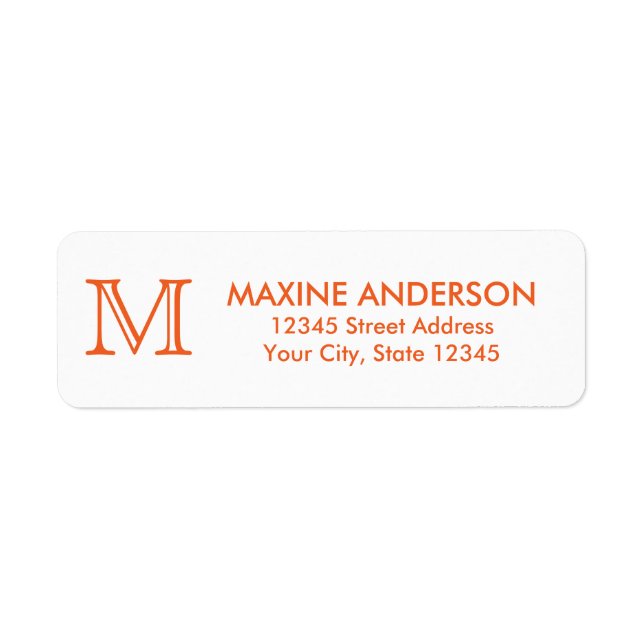 Modern Classic Elegant Orange Monogram Return Address Label (Front)