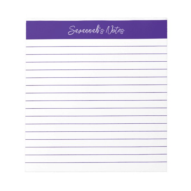 Modern Classic Elegant Purple Script Personalised Notepad (Front)