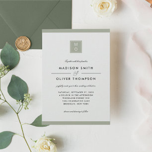 Modern Classic Elegant Sage Green Monogram Wedding Invitation