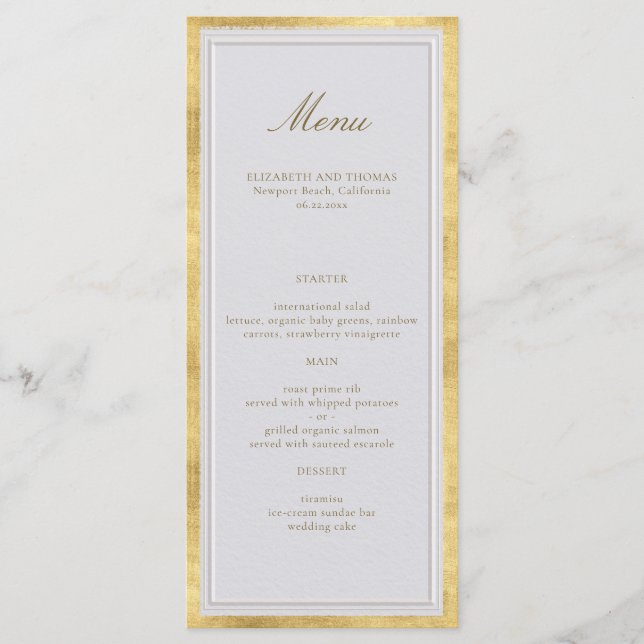 Modern Classic Elevated Gold Ivory Formal Wedding Menu (Front)