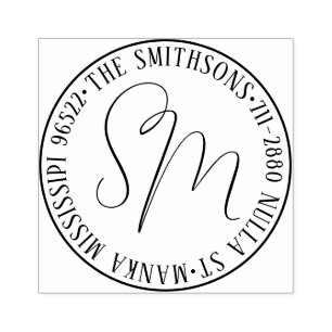 Modern Classic Family Name Return Address Circular Rubber Stamp