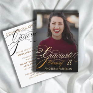 Modern Classic Faux Gold Lettering Graduate Party Invitation