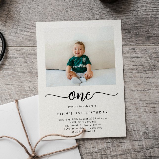 Modern Classic First Birthday Photo Invitation (Creator Uploaded)