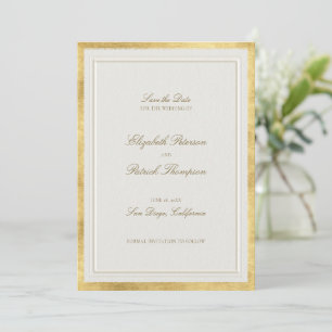 Modern Classic Formal Elevated Gold Ecru Wedding Save The Date