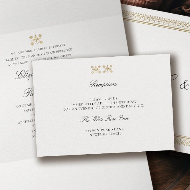 Modern Classic Formal Golden Lys Ivory Wedding Enclosure Card (formal traditional wedding details enclosure card modern classic gold ivory deco ballroom)