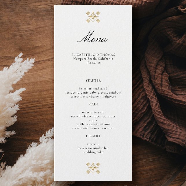 Modern Classic Formal Golden Lys Ivory Wedding Menu (formal traditional wedding menu modern classic gold ivory deco ballroom calligraphy)