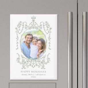 Modern Classic Frame Happy Holidays Photo Holiday Magnet
