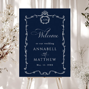 Modern Classic French Wedding Navy Blue Welcome Poster