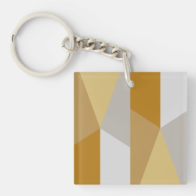 Modern Classic Geometric Golden Yellow, Grey Art Key Ring (Front)