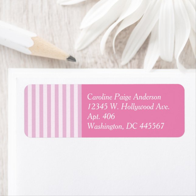  Modern Classic Girly Pink Stripe Custom Return Address Label (Insitu)