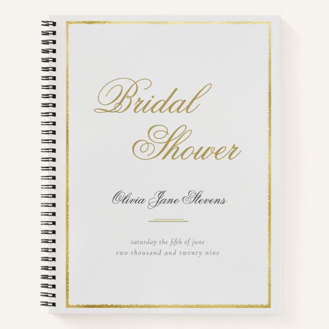 Modern Classic Gold Frame Bridal Shower Gift List Notebook (Front)