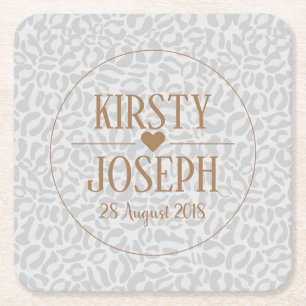 Modern Classic Gold Wedding elegant Pattern Square Paper Coaster